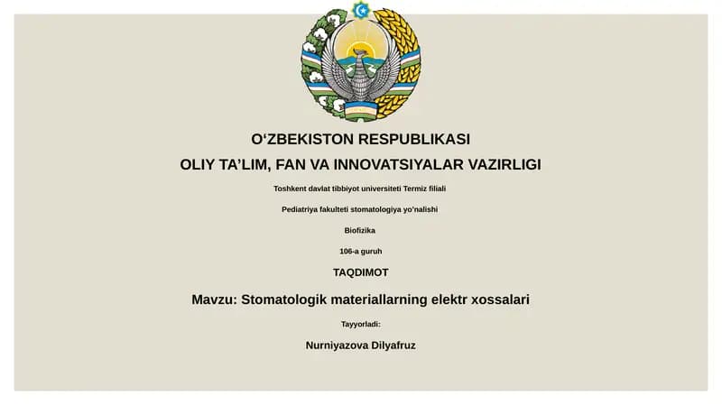 Stomatologik materiallarning elektr xossalari