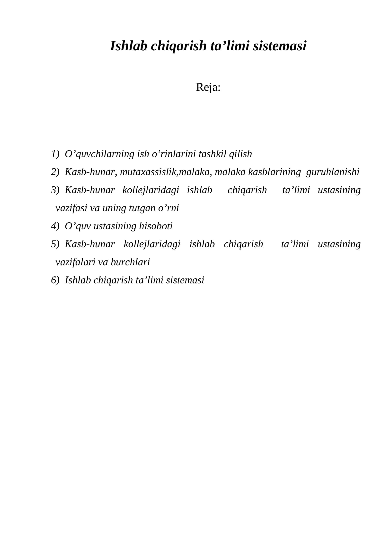 Ishlab chiqarish ta’limi sistemasi