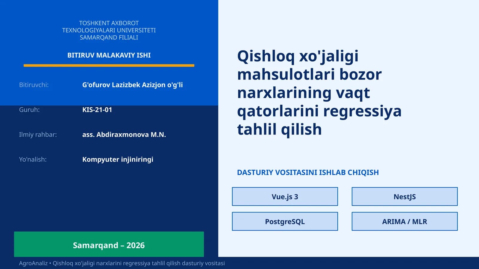 QISHLOQ XO'JALIGI NARXLARINI REGRESSIYA TAHLIL QILISH