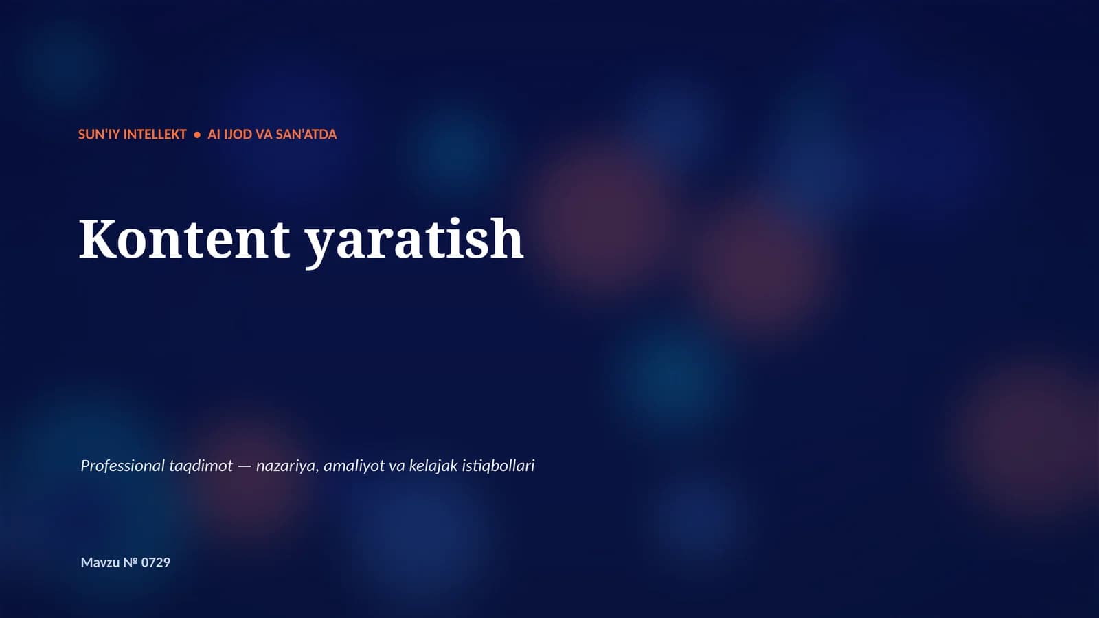 SUN'IY INTELLEKT • AI IJOD VA SAN'ATDA
