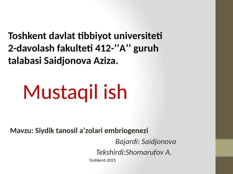 Siydiktanosilaʼzolariembriogenezi