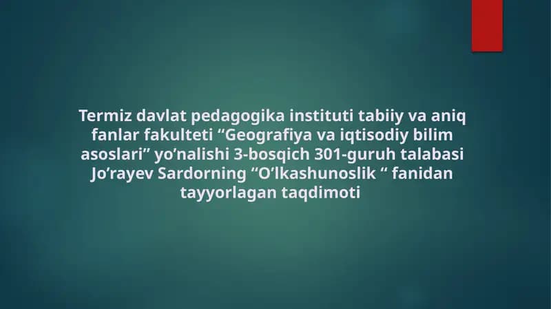 Oʻlkashunoslik fanidan ta'lim