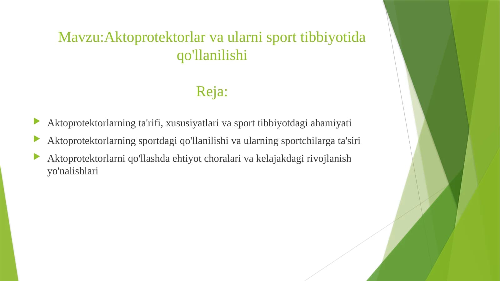 Aktoprotektorlar va ularni sport tibbiyotida qo'llanilishi