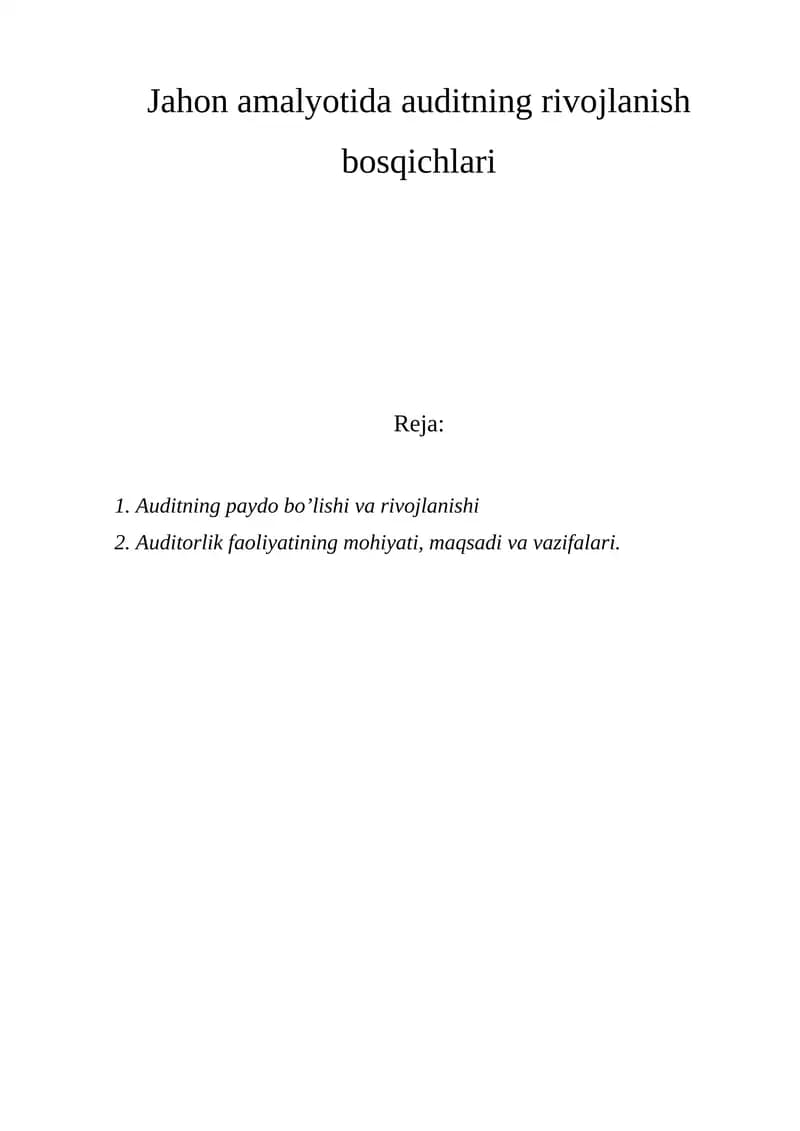 Auditning rivojlanish bosqichlari