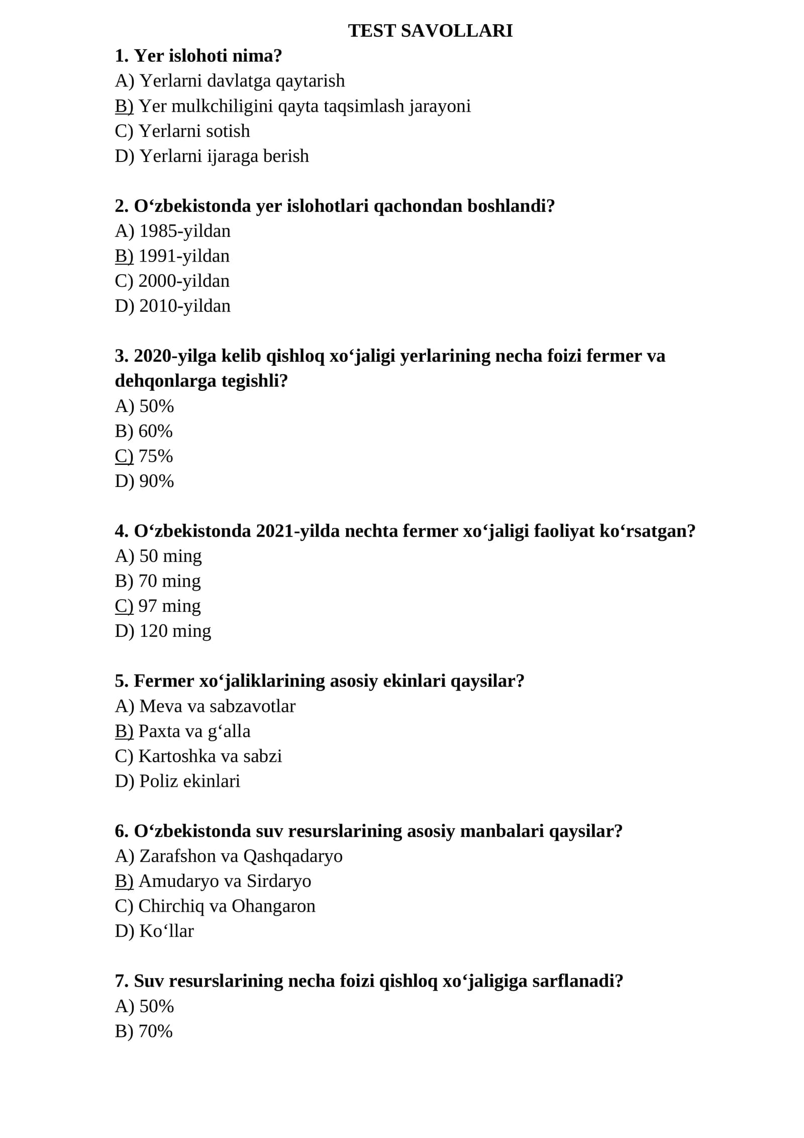 qishloq xojaligi Test