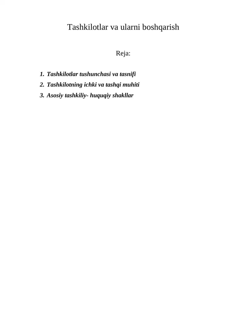 Tashkilotlar va ularni boshqarish