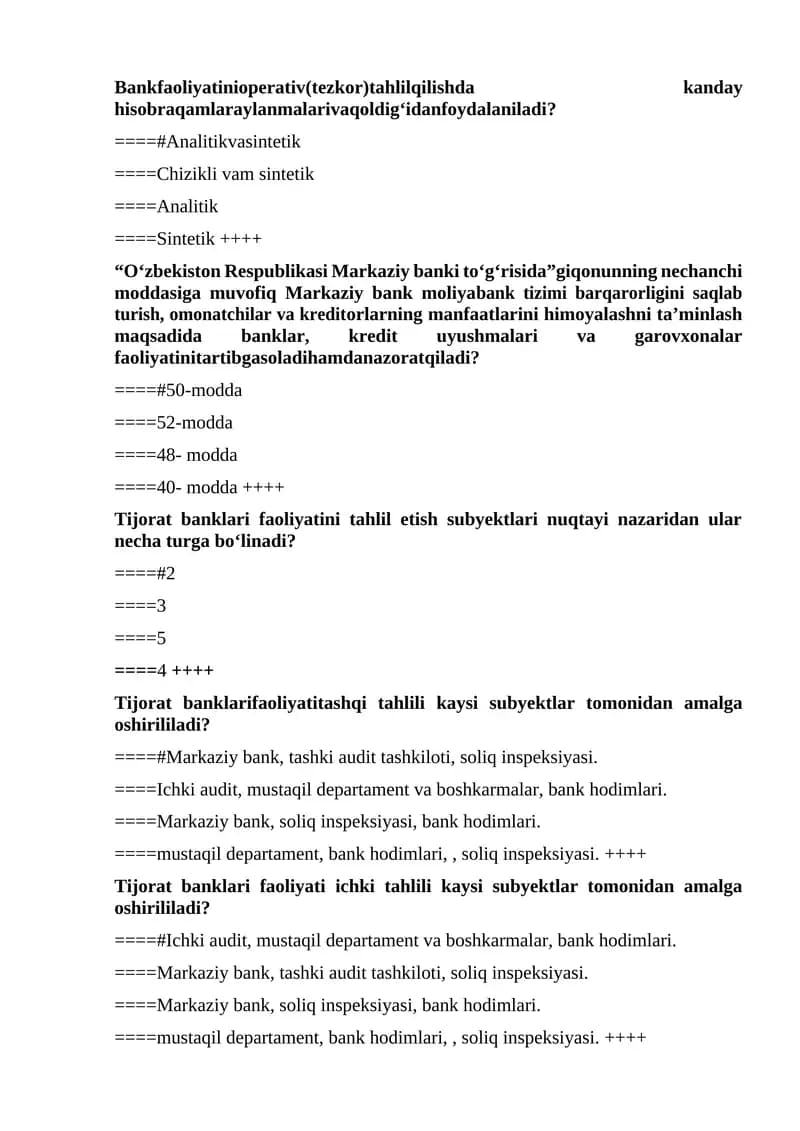 Bank hisobi,tahlil va audit