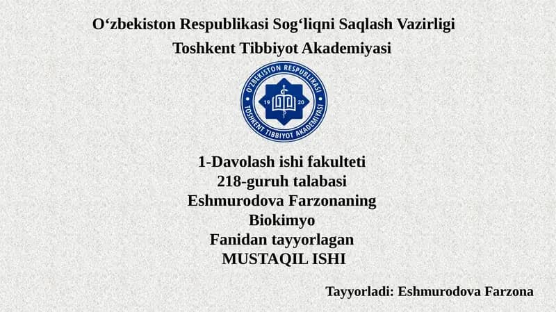 Biokimyo Fanidantayyorlagan