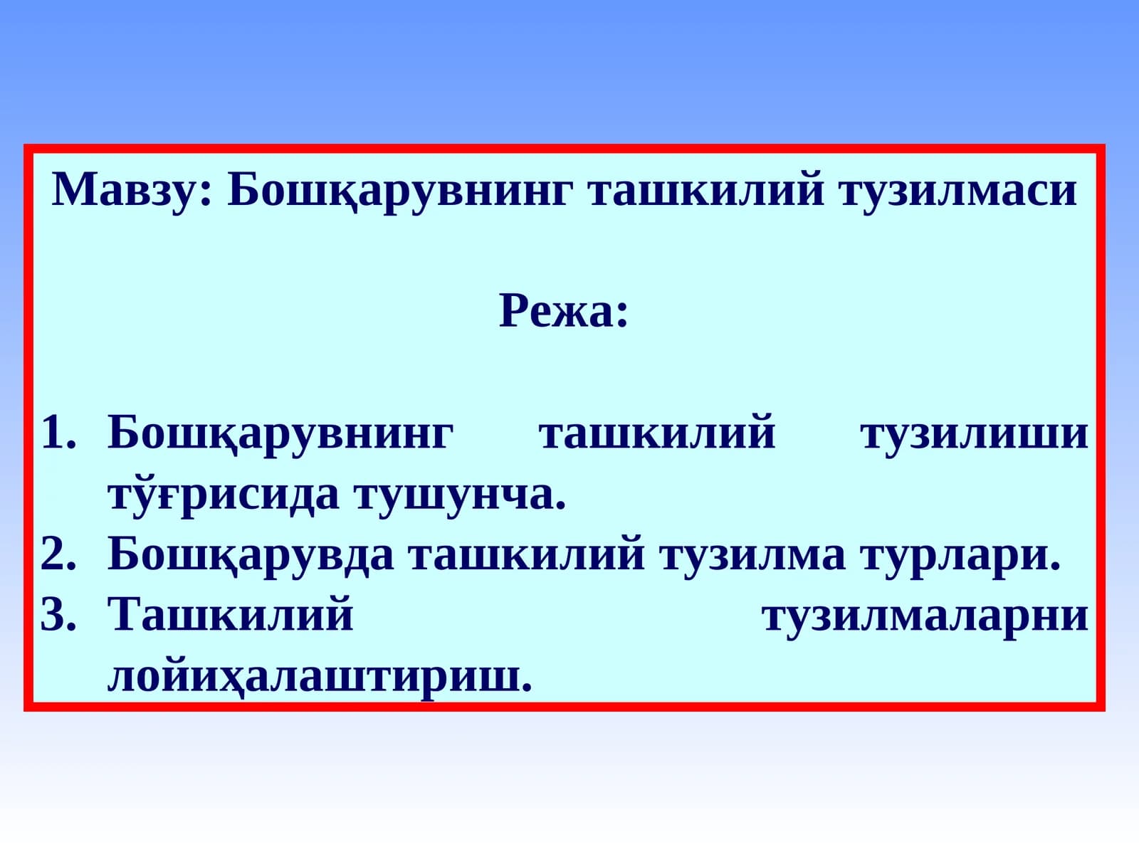 Бошқарувнинг ташкилий тузилмаси