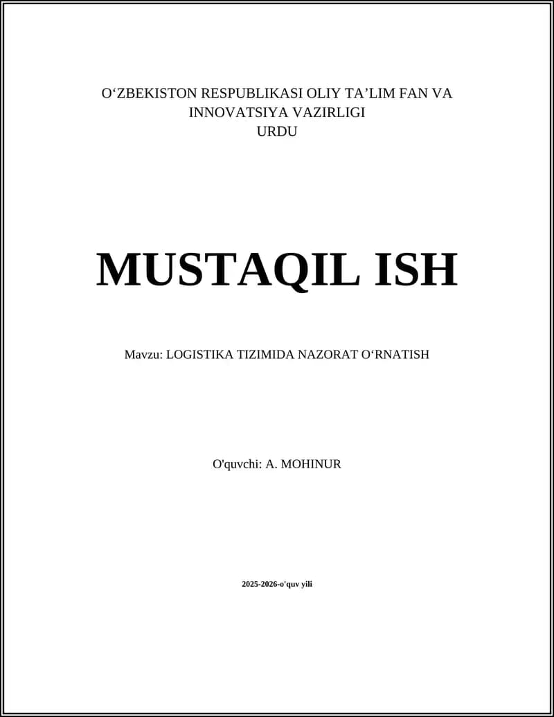 LOGISTIKA TIZIMIDA NAZORAT O‘RNATISH