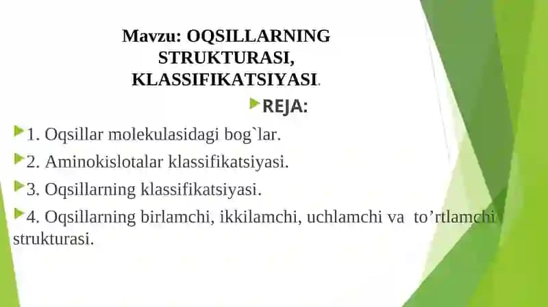 Oqsillar strukturasi, klassifikatsiyasi