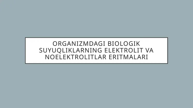 Elektrolitlar va noelektrolitlar