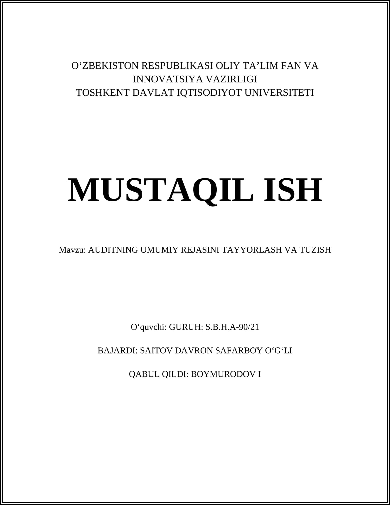 Auditning umumiy rejasi