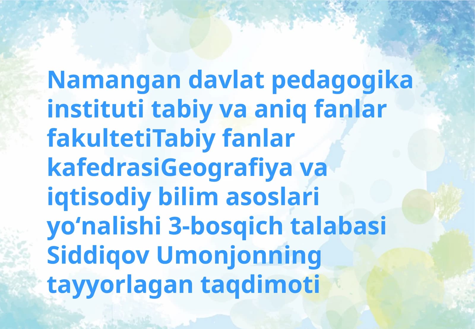 O'rnatilgan Tizim Fanidan Tayyorlagan Taqdimot