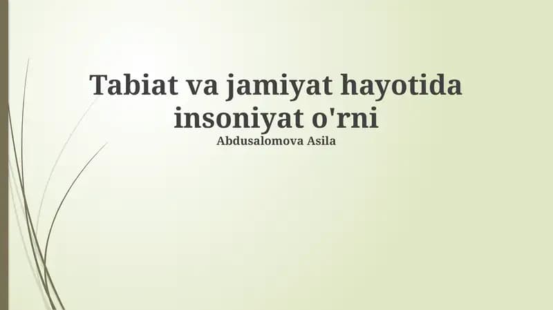 Inson, Tabiat va Jamiyat Hayotida O'rni
