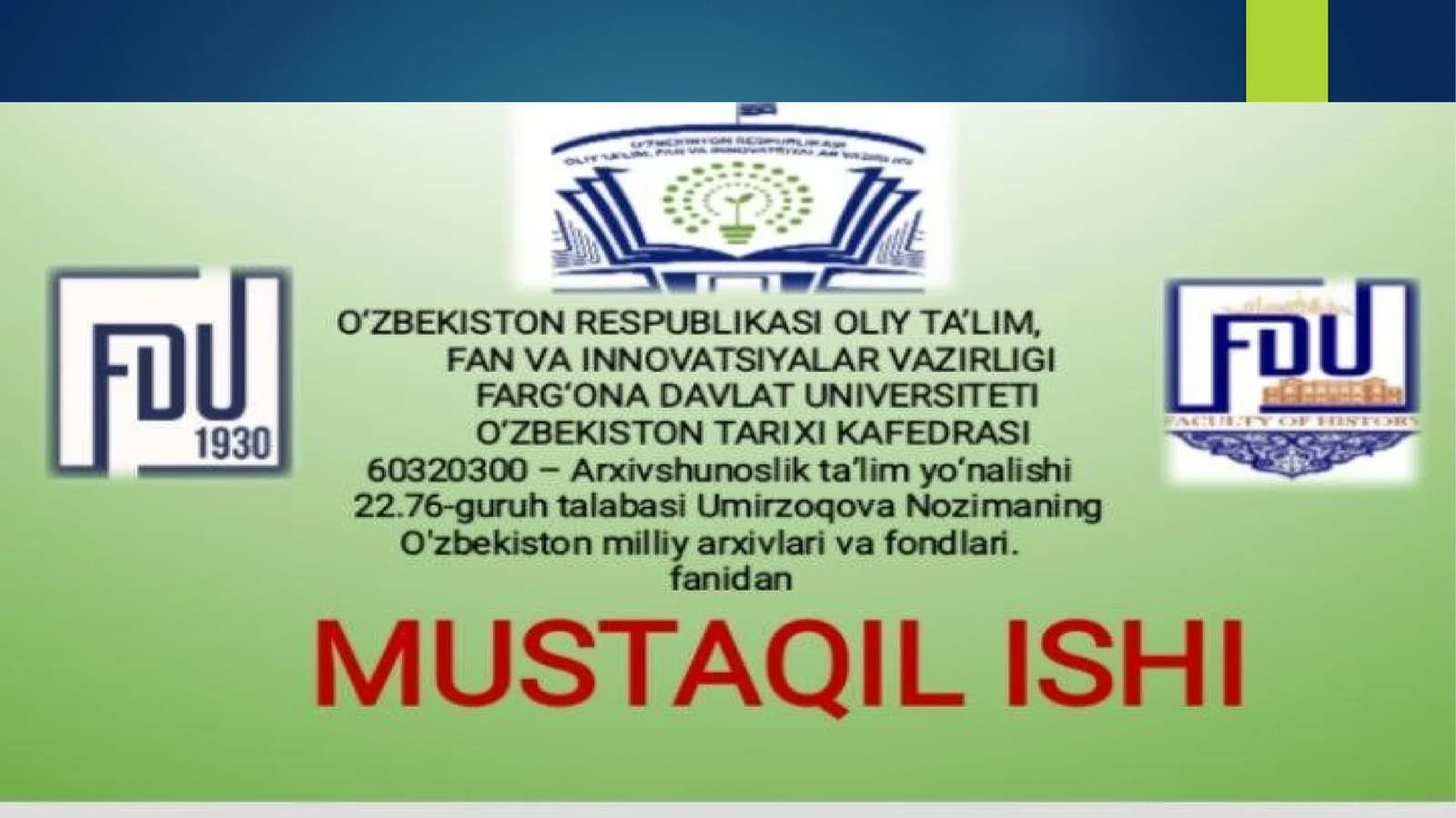 MILLIY ARXIV FONDI TUSHUNCHASI