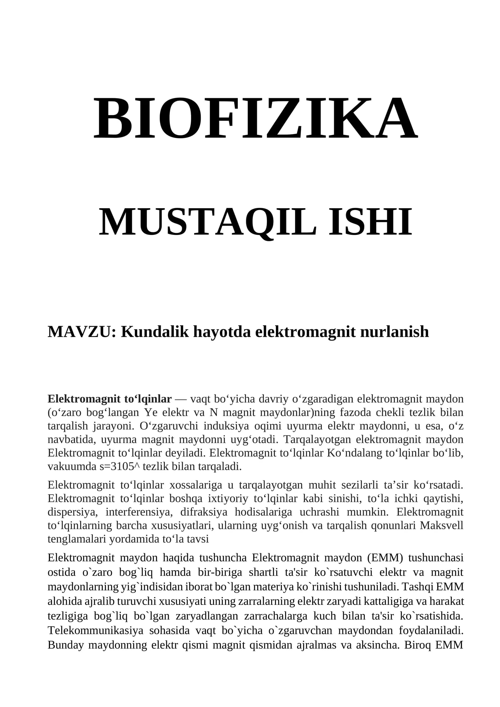Kundalik hayotda elektromagnit nurlanish