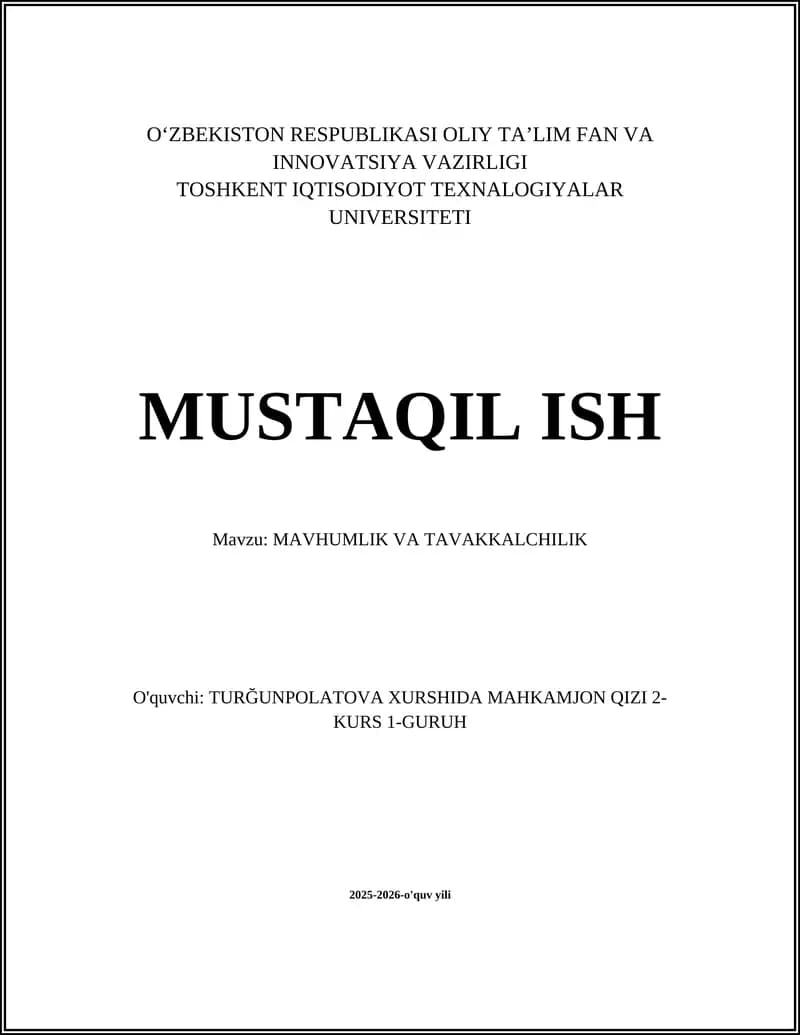 MAVHUMLIK VA TAVAKKALCHILIK