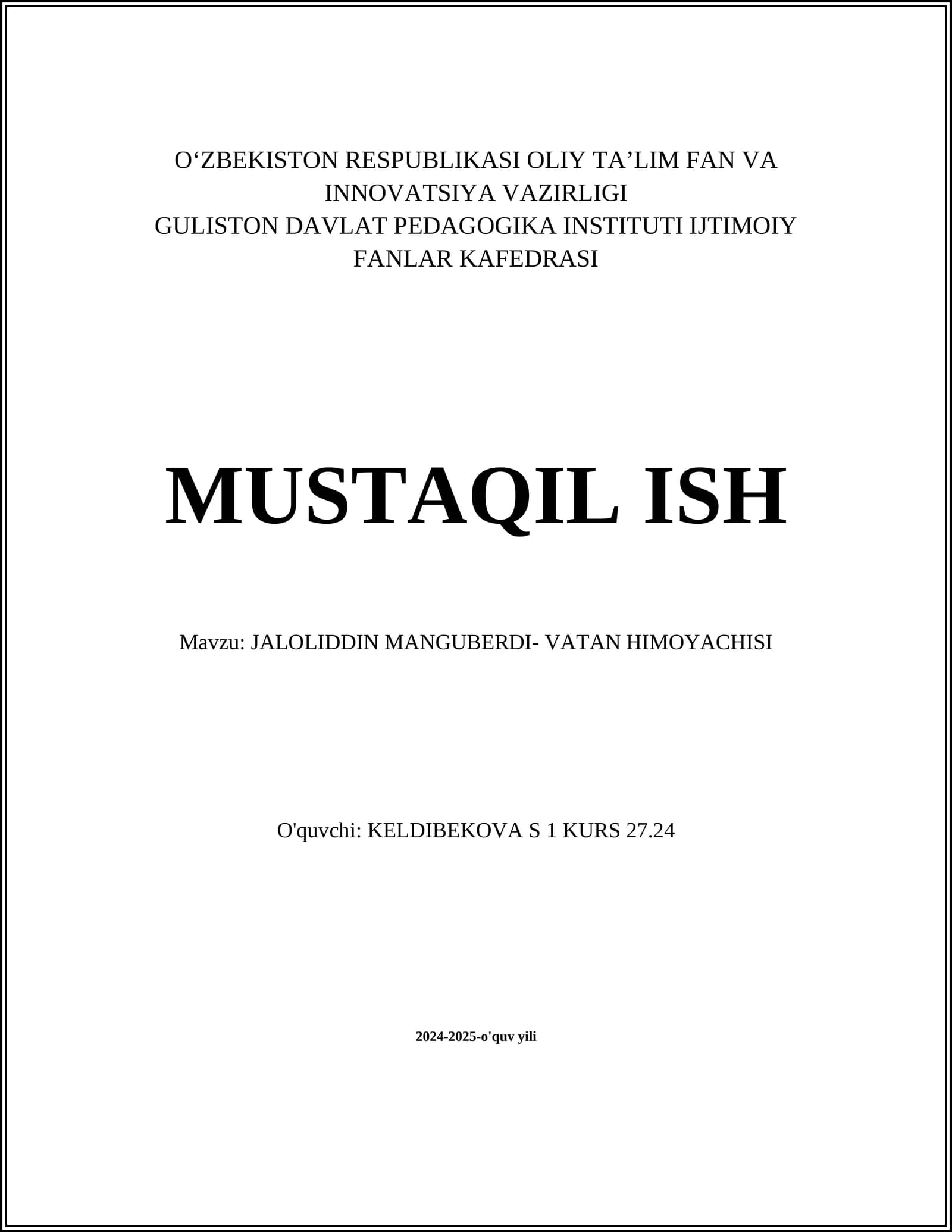 JALOLIDDIN MANGUBERDI- VATAN HIMOYACHISI