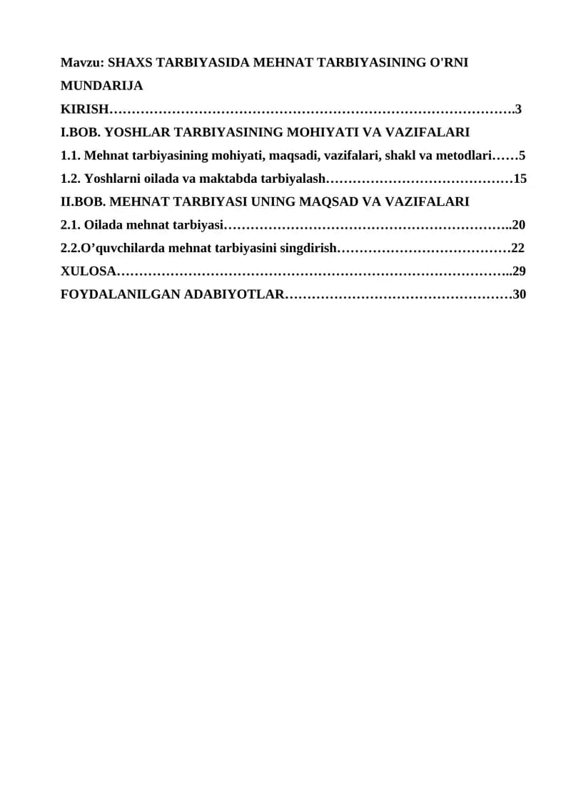 SHAXS TARBIYASIDA MEHNAT TARBIYASINING O'RNI