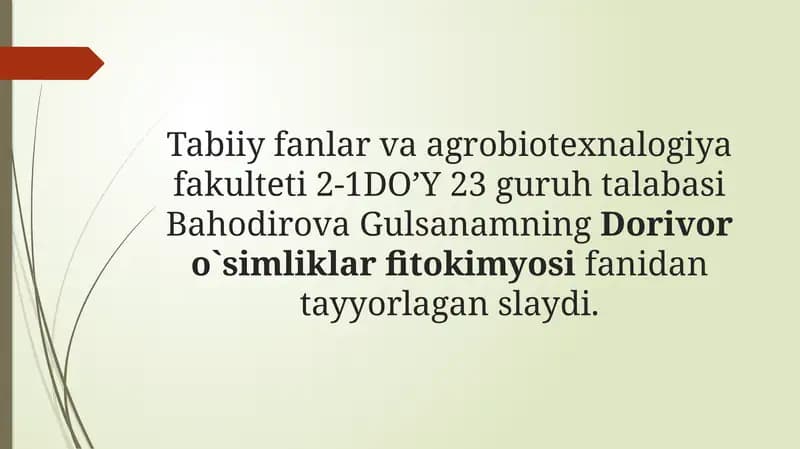 Dorivoro`simliklar Fitokimyosi