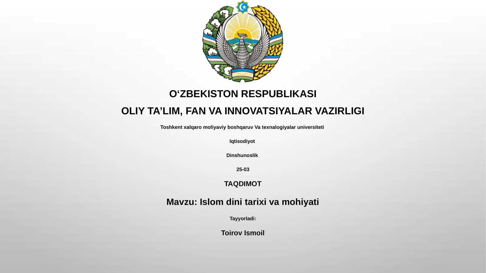 Islom dini tarixi va mohiyati