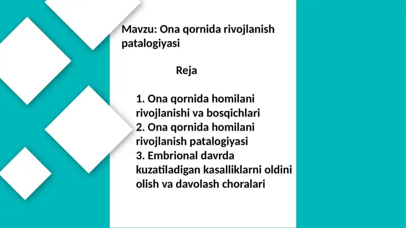 Ona qornida homilani rivojlanish patalogiyasi