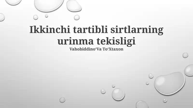 Ikkinchi tartibli sirtlarning urinma tekisligi