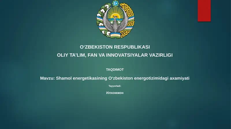 ShamolenergetikasiningOʻzbekistonenergotizimidagiaxamiyati