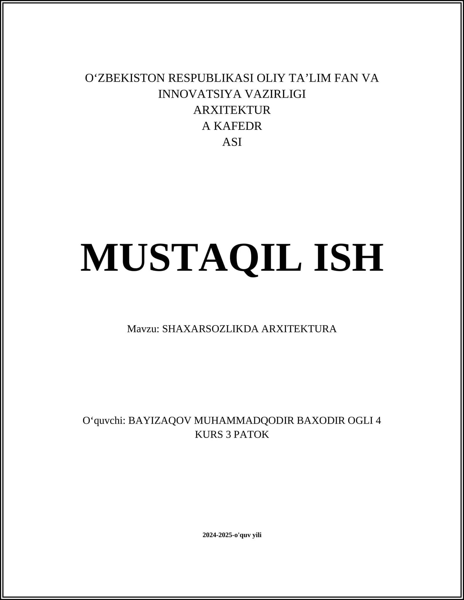SHAXARSOZLIKDA ARXITEKTURA