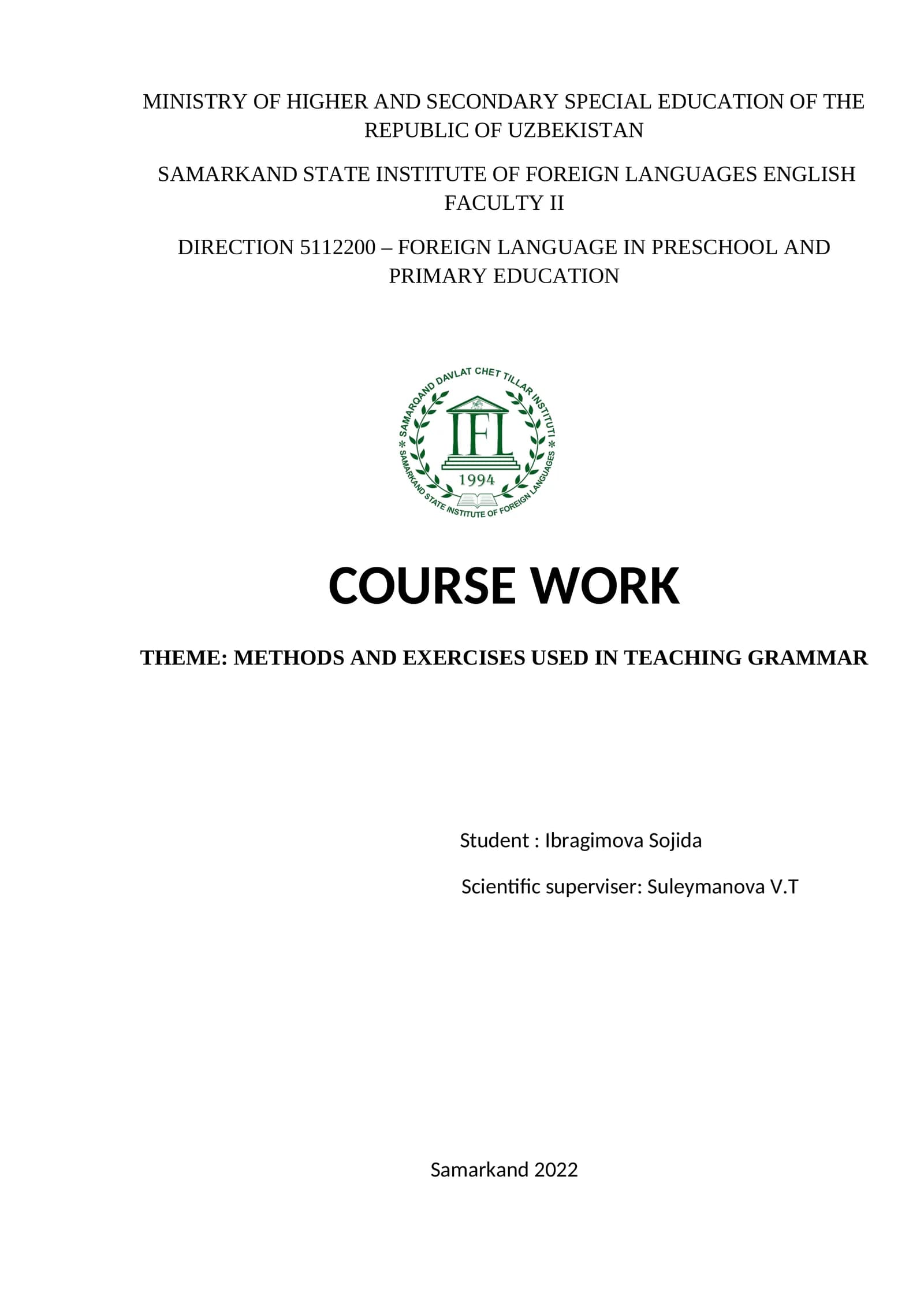 METHODS AND EXERCISES USED IN TEACHING GRAMMAR