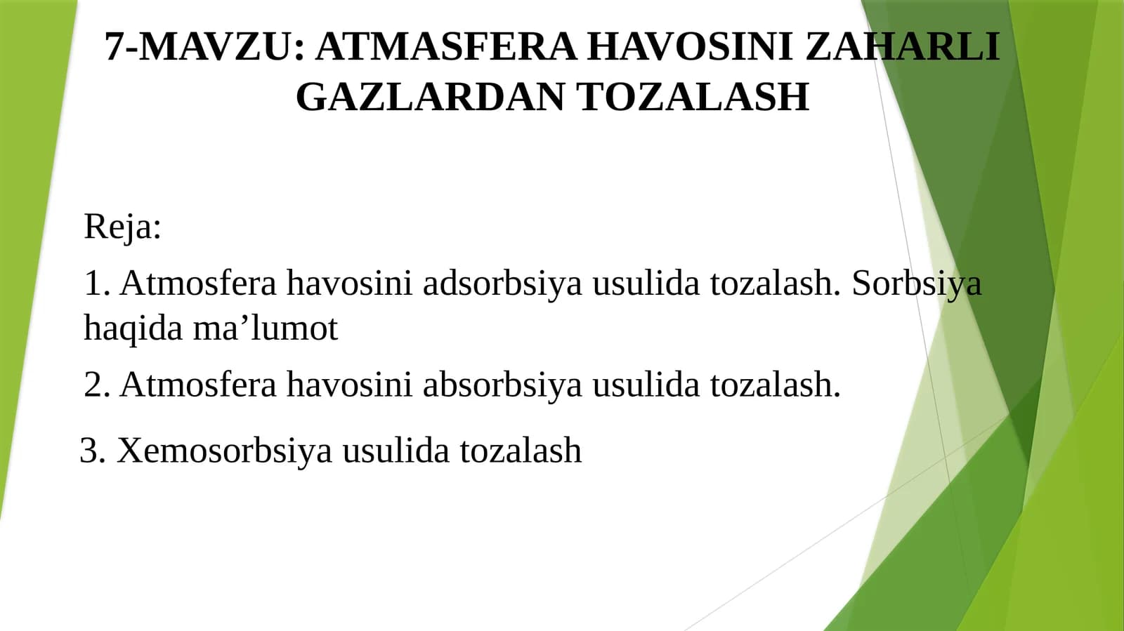 ATMASFERA HAVОSINI ZAHARLI GAZLARDAN TОZALASH