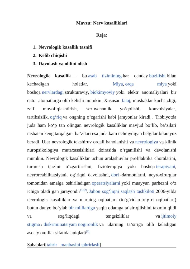 Nevrologik kasalliklar