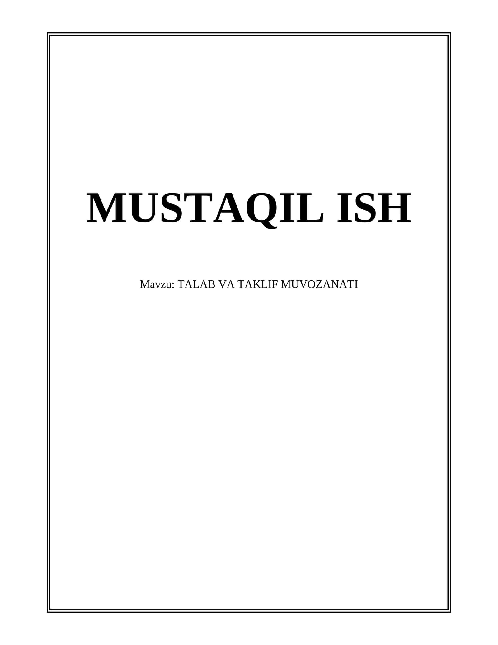 TALAB VA TAKLIF MUVOZANATI