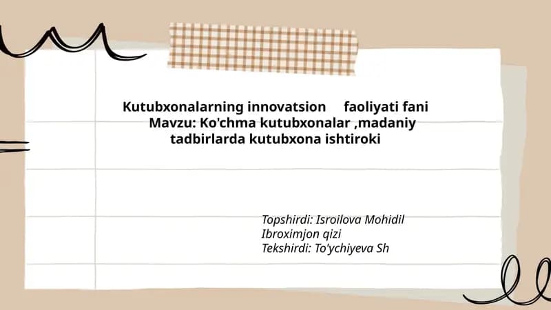 Kutubxonalarning innovatsion faoliyati fani