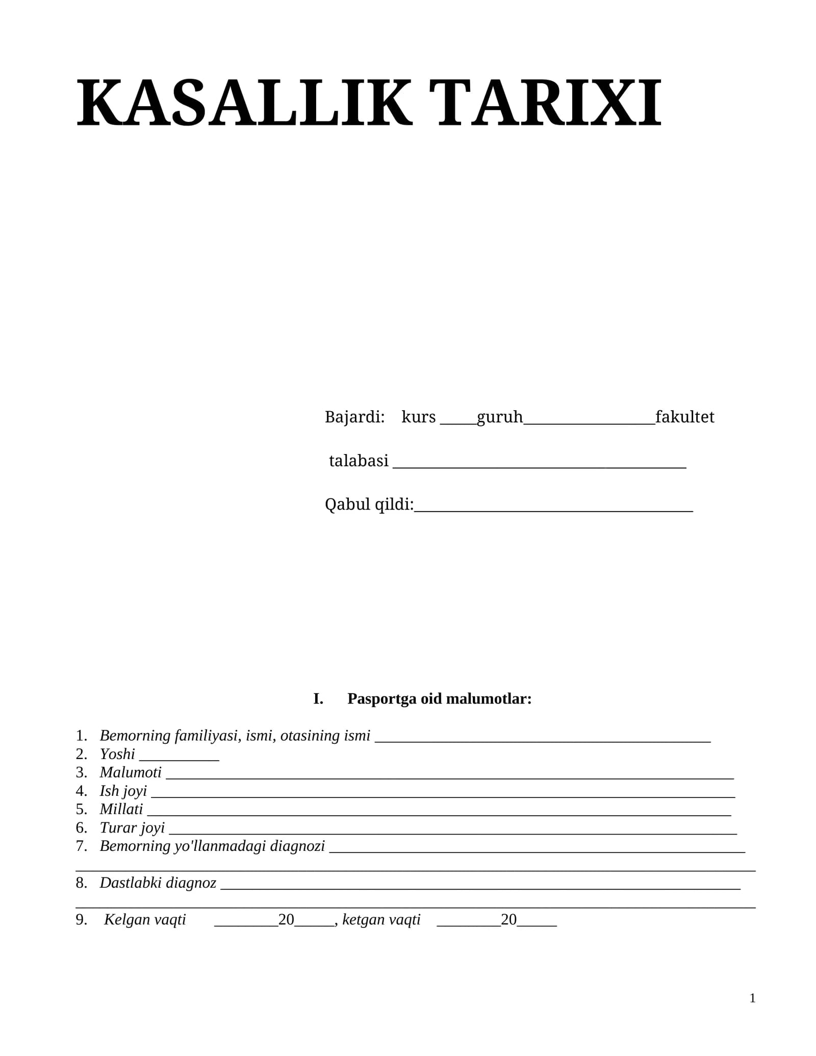 KASALLIK TARIXI