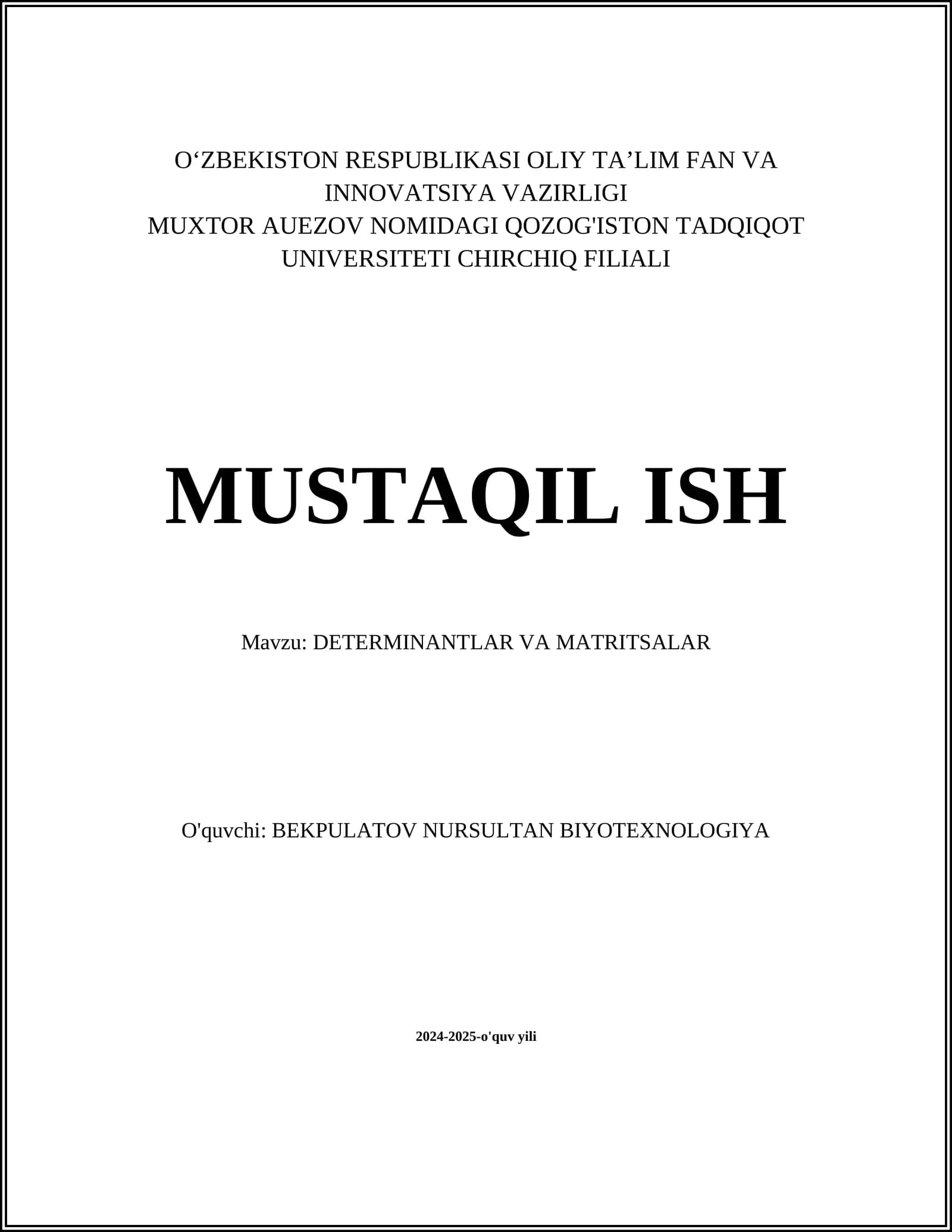 DETERMINANTLAR VA MATRITSALAR