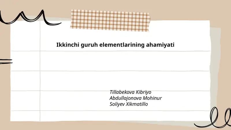 Ikkinchi guruh elementlarining ahamiyati