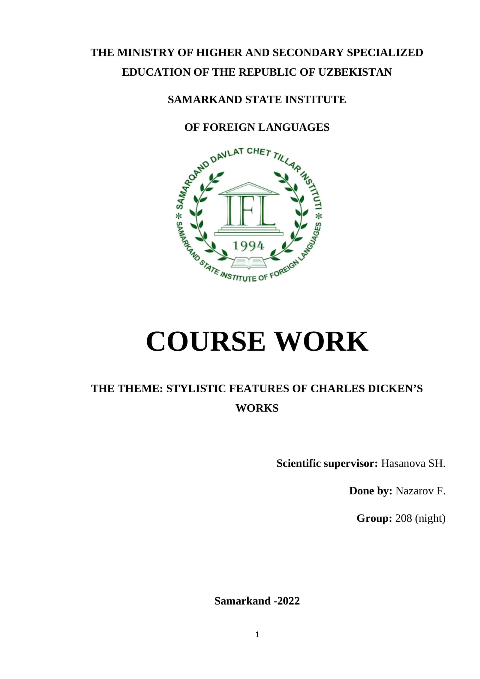 Stylistic Features of Charles Dickens’s Works