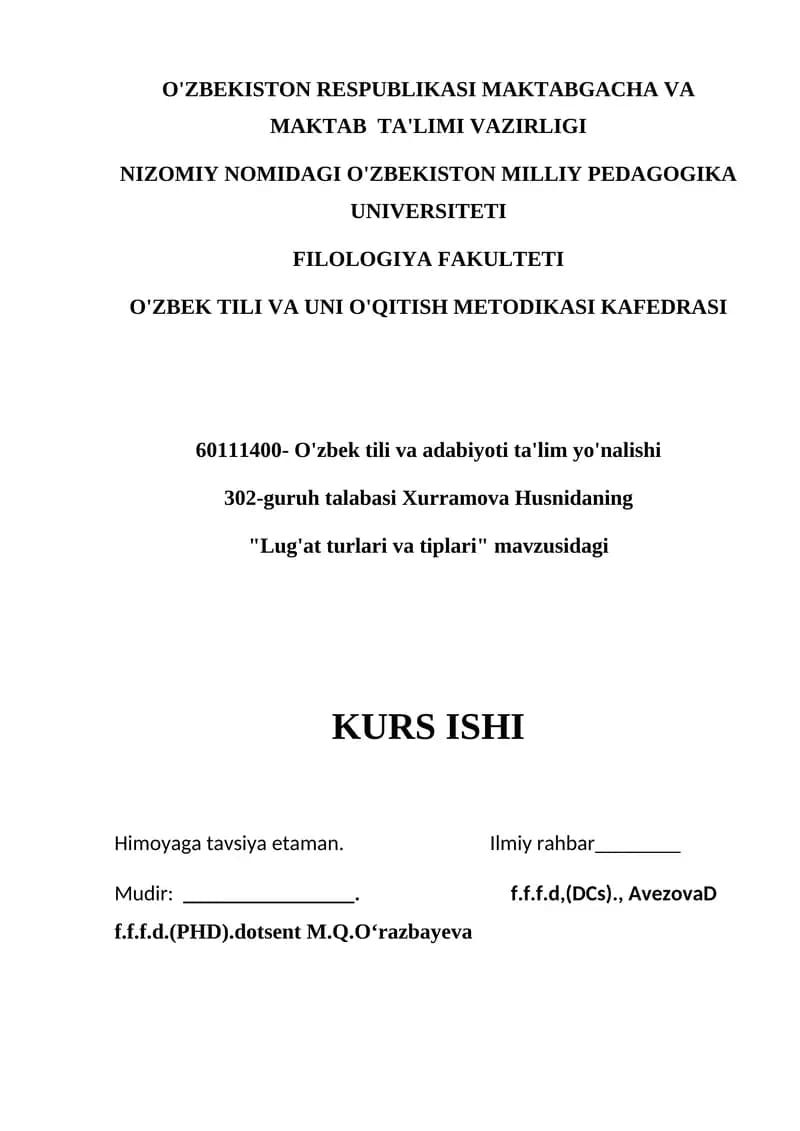 Lug'at turlari va tiplari