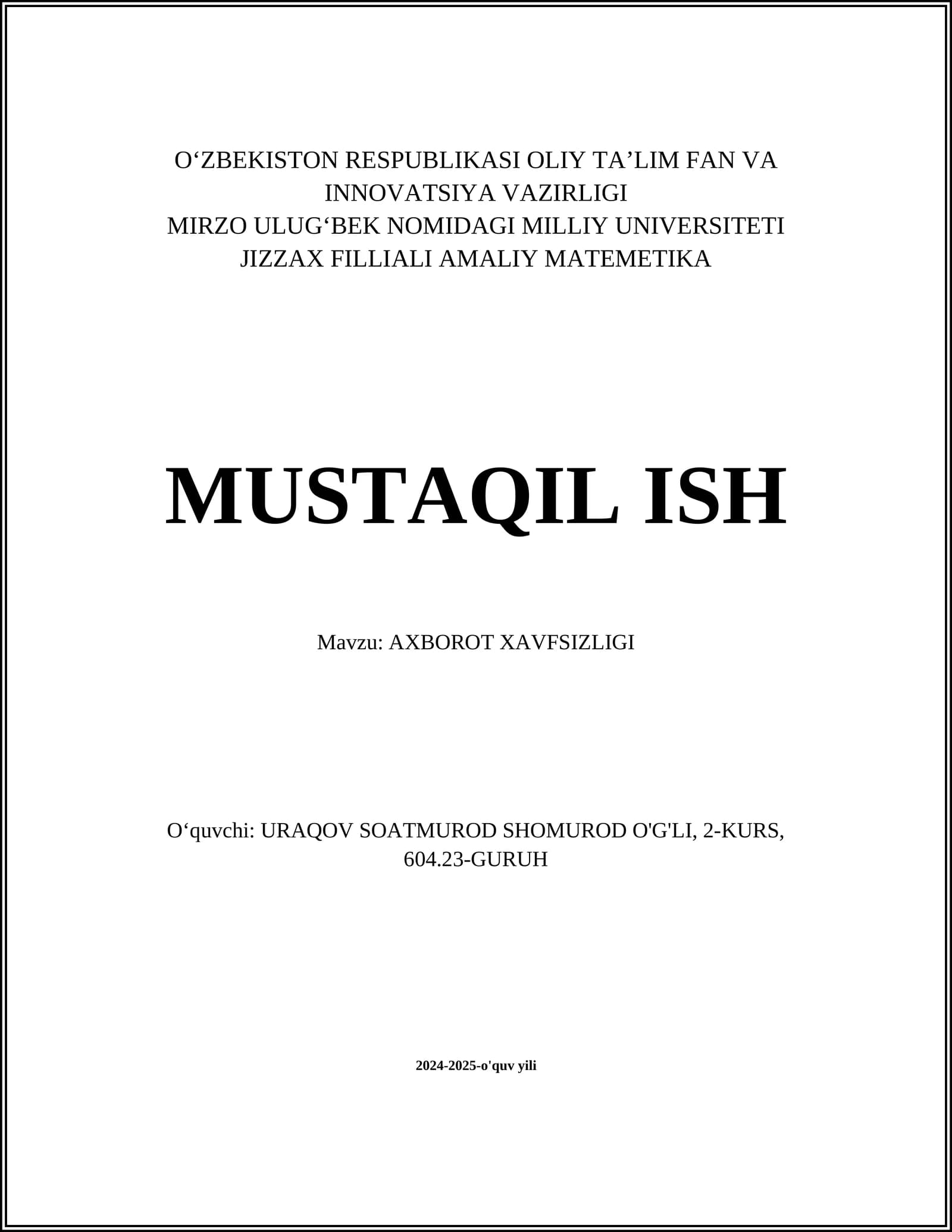 AXBOROT XAVFSIZLIGI