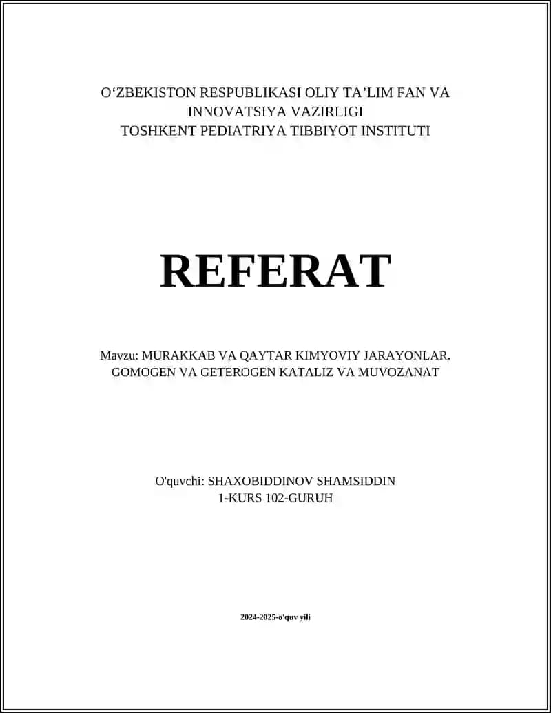 MURAKKAB VA QAYTAR KIMYOVIY JARAYONLAR