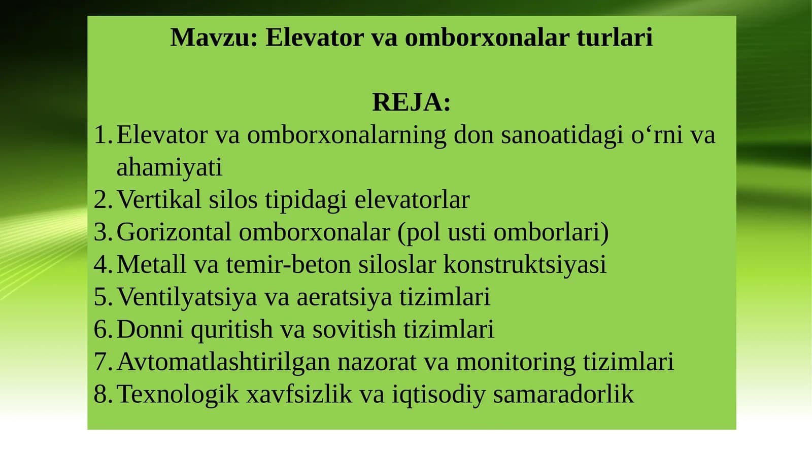 Elevator va omborxonalar turlari