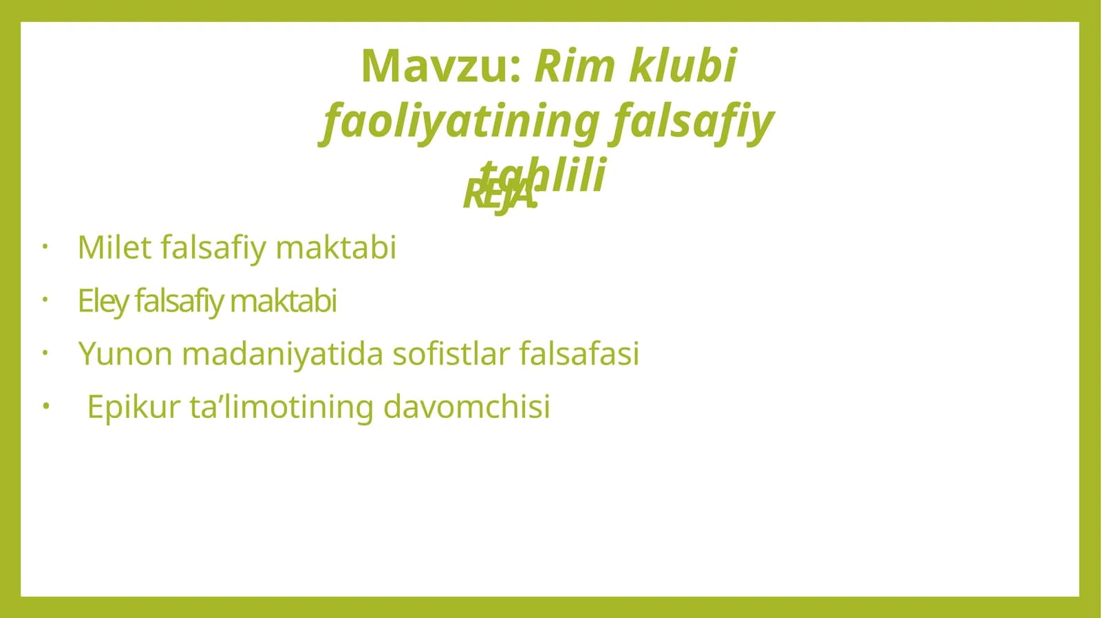 Rim klubi faoliyatining falsafiy tahlili