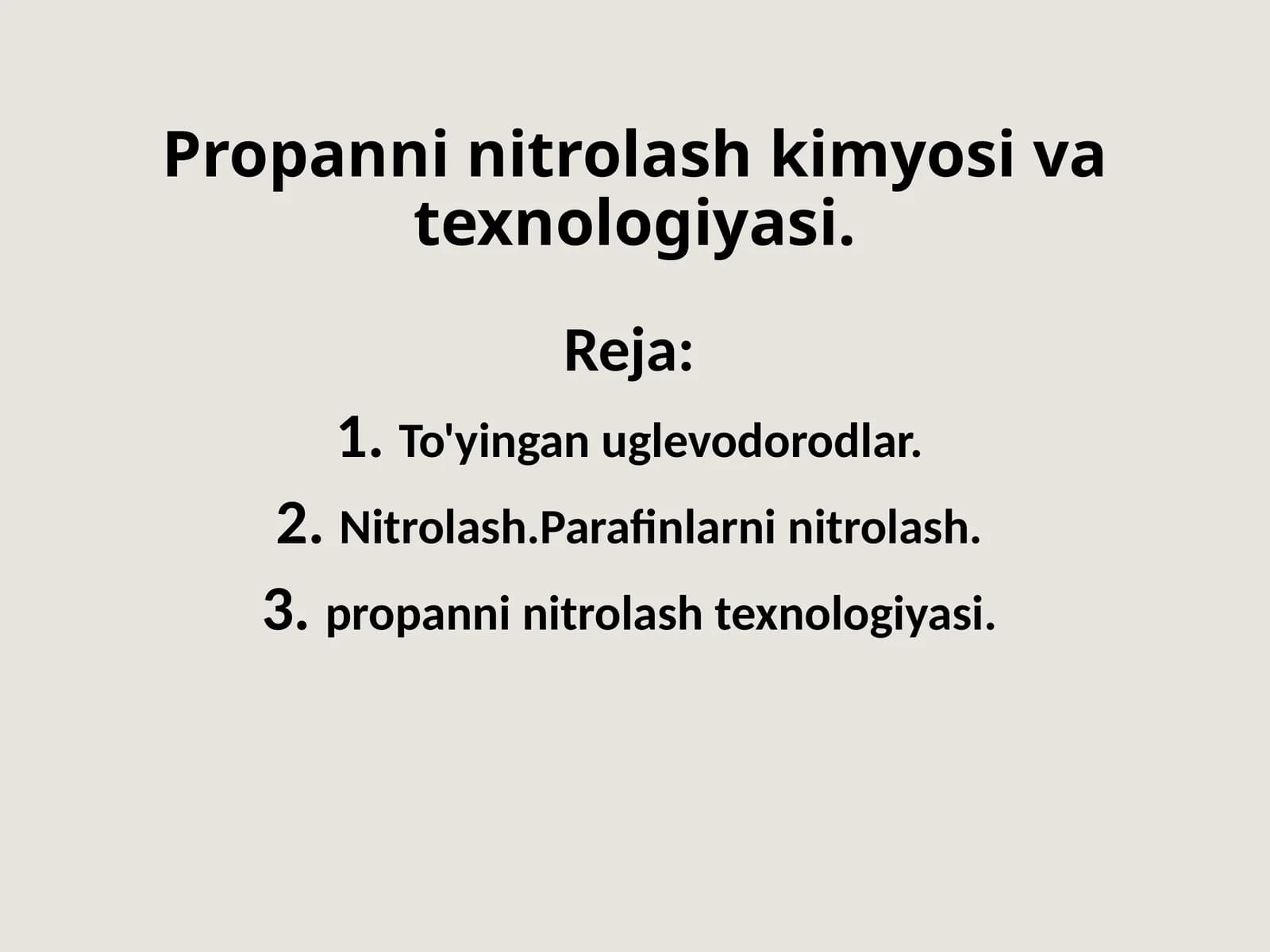 Propanni nitrolash kimyosi va texnologiyasi