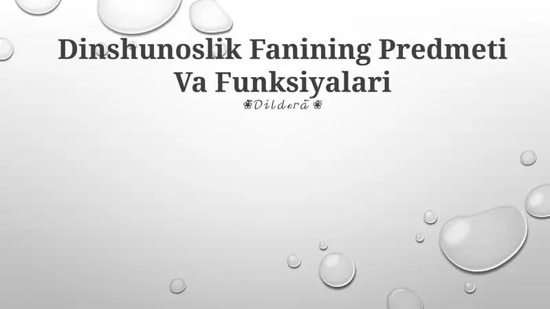 Dinshunoslik Fanining Predmeti Va Funksiyalari