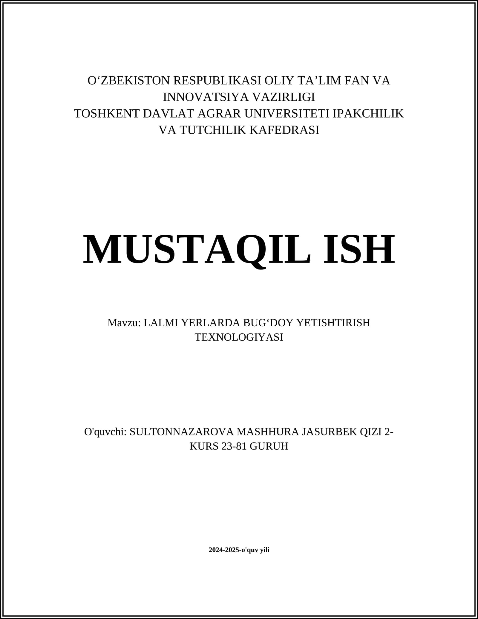 LALMI YERLARDA BUGʻDOY YETISHTIRISH TEXNOLOGIYASI