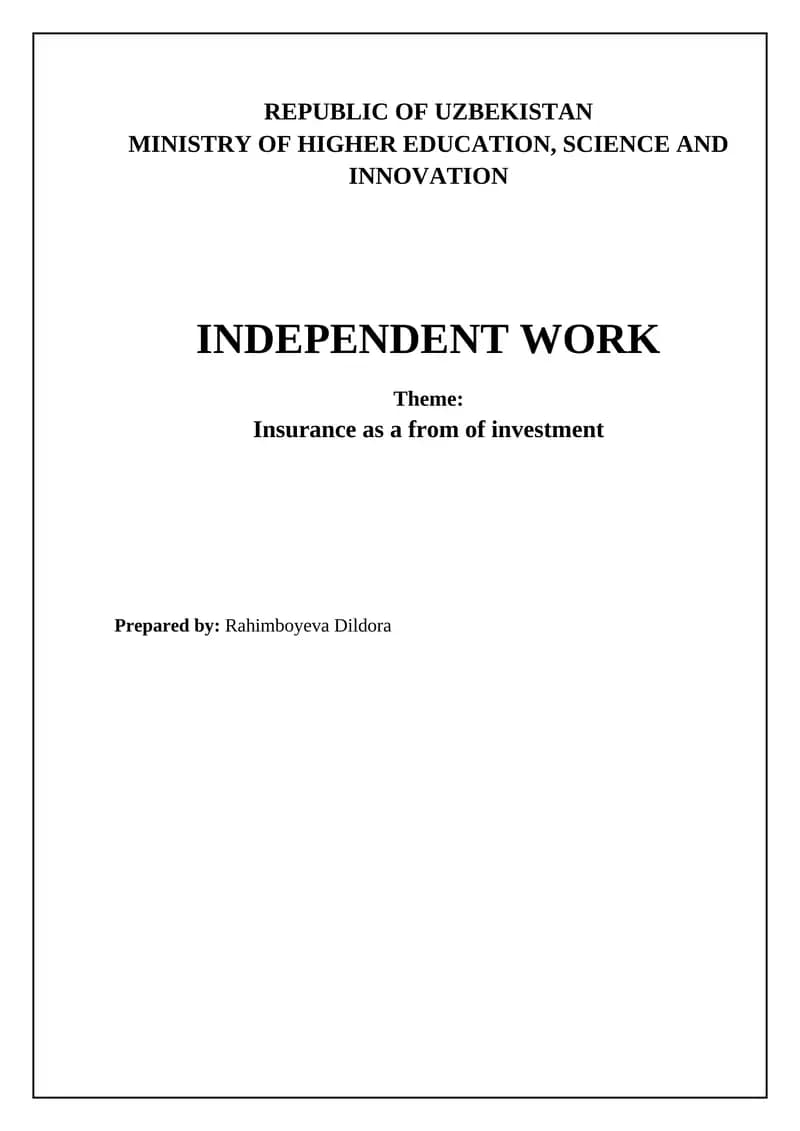 Insurance as Investment: An Overview