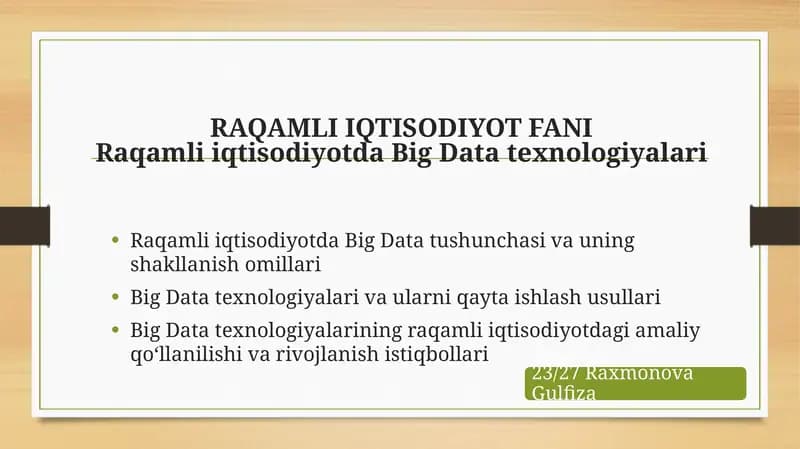 Raqamli Iqtisodiyot Fan