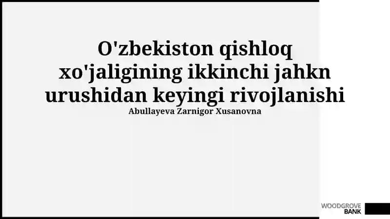 Qishloq Xo'jaligining Rivojlanishi